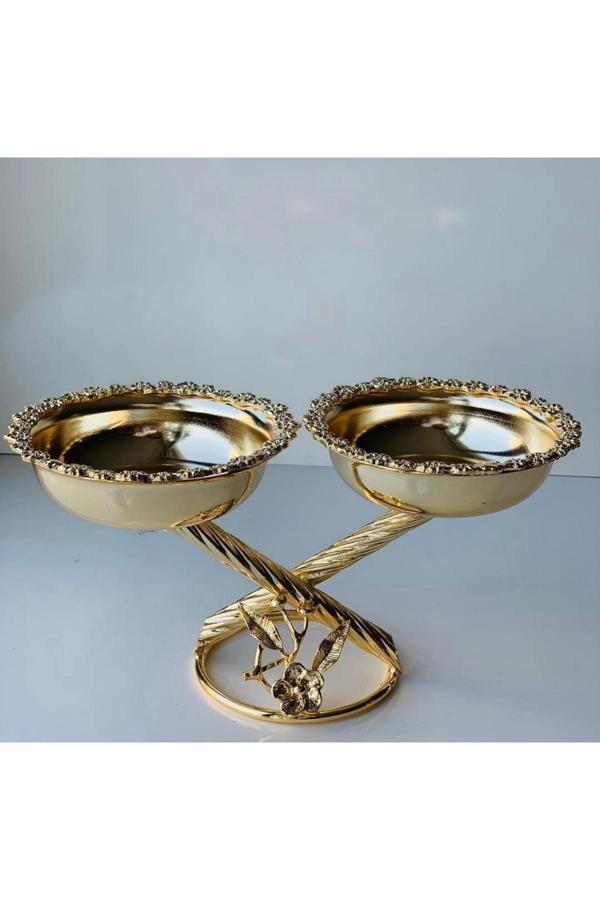 Azade Home Gold Pirinç Çok Çiçek 2’Li Çerezlik - Image 1