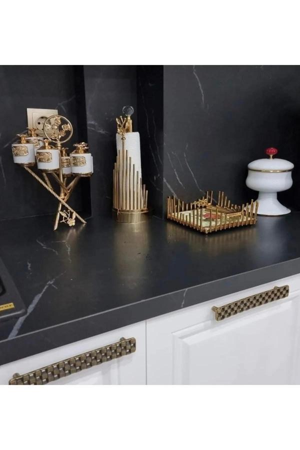 Azade Home Gold Pirinç Japongül Porselen 6’Lı Zikzak Baharatlık, Çubuk Rulo Ve Kare Peçete 3’Lü Set - Image 1