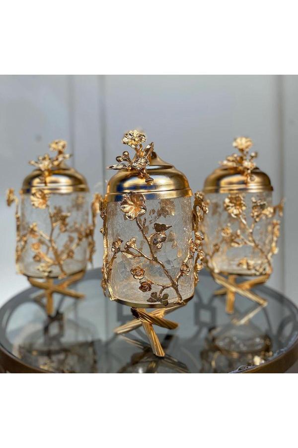 Azade Home Komple Japon Güllü Pirinç Lux Kavanoz Takımı Gold - Image 1
