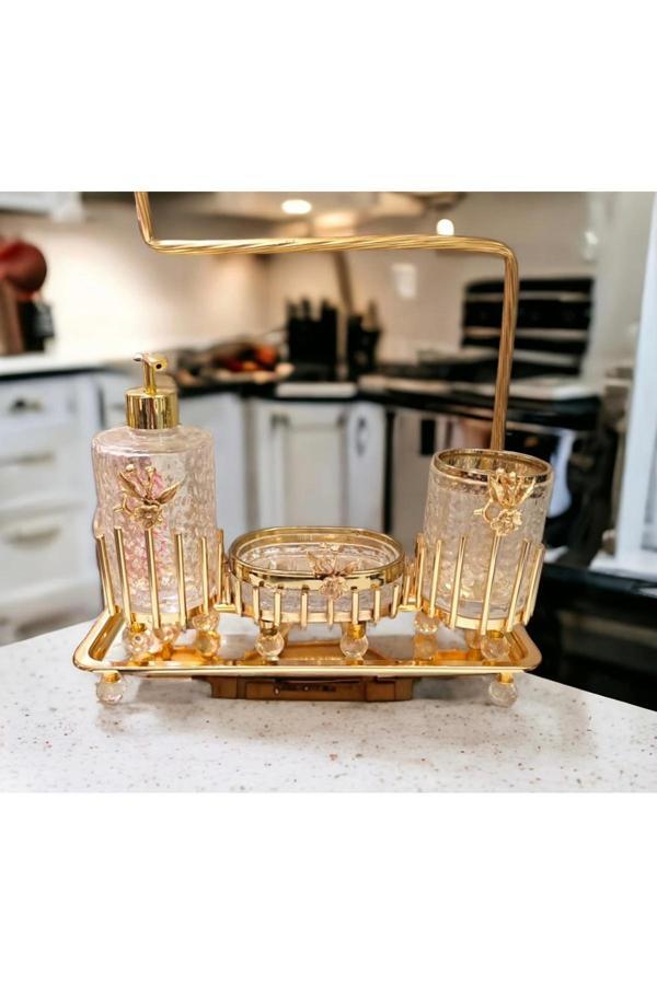Azade Home Gold Pirinç Japongül Yuvarlak Cubuk 4’Lü Mutfak Set - Image 1