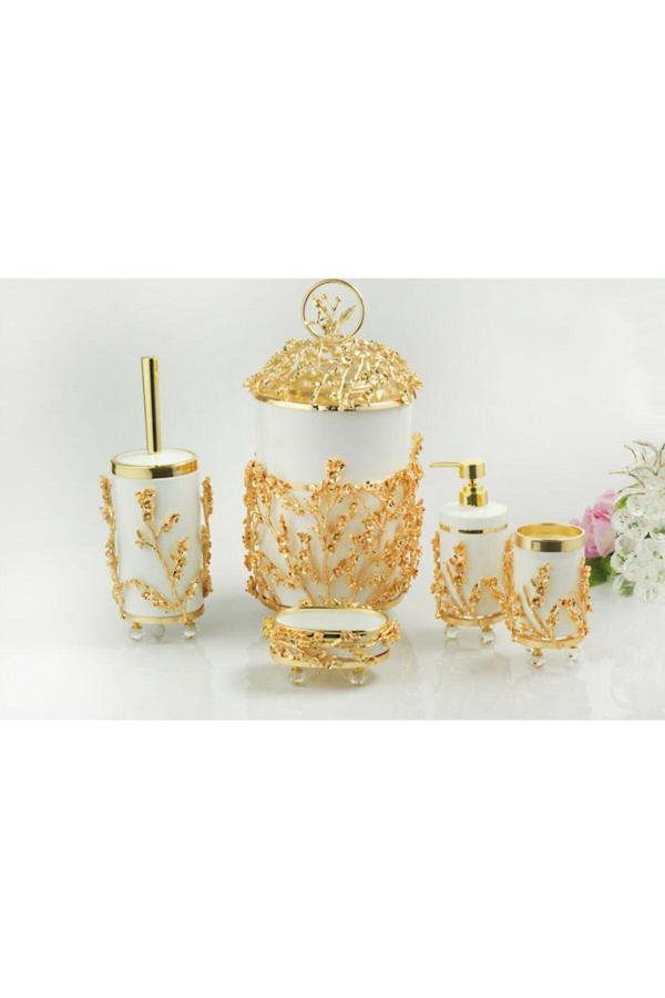 Azade Home Lux Çok Çiçekli Pirinç Banyo Set - Image 1