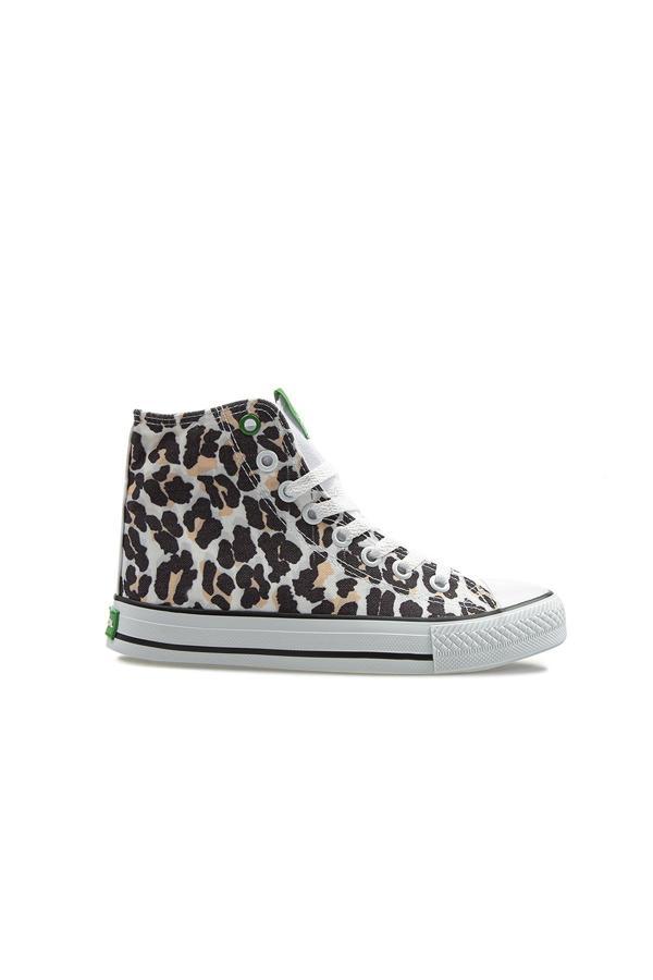 Benetton® | BN-30190 - 3374 Beyaz - Leopar Kadın Sneaker - Image 1