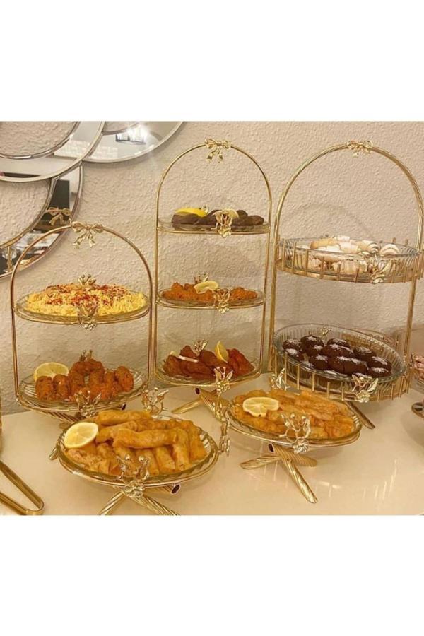 Azade Home Gold Japongül Çubuk İki Katlı Borcam, 3Katlı Sunum, 2 Katlı Sunum Ve 2Ad.Tekli Sunum - Image 1