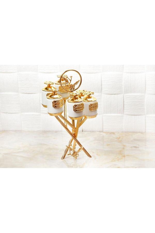 Azade Home 6Lı Porselen Zikzak Baharatlık Gold Renk - Image 1