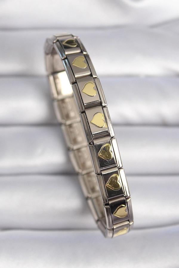 Celira 316L Çelik Gümüş Renk Gold Kalp İşleme Nomination Charm Bileklik - Image 1
