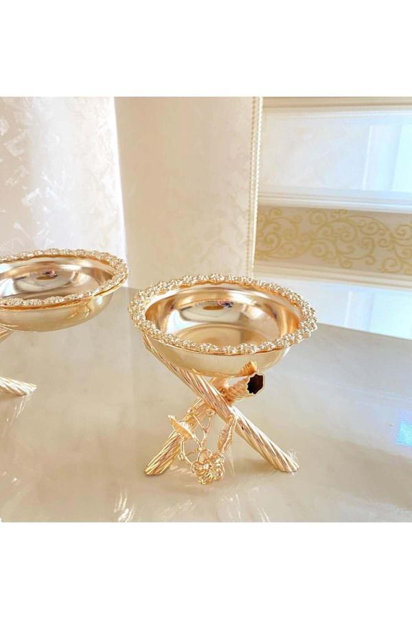 Azade Home Gold Pirinç Çok Çiçek Tekli Çerezlik - Image 1