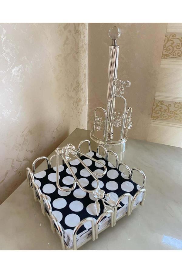 Azade Home Gümüş Pirinç Japongül Dalgalı Rolu Ve Japongül Dalgalı Kare Pecete - Image 1