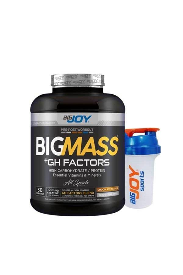 Bigjoy Sports Mass Gainer Çikolata Aromalı 3 Kg ( 3000 Gr ) Bigmass Gh Factors Karbonhidrat Tozu + Shaker Hediyeli - Image 1