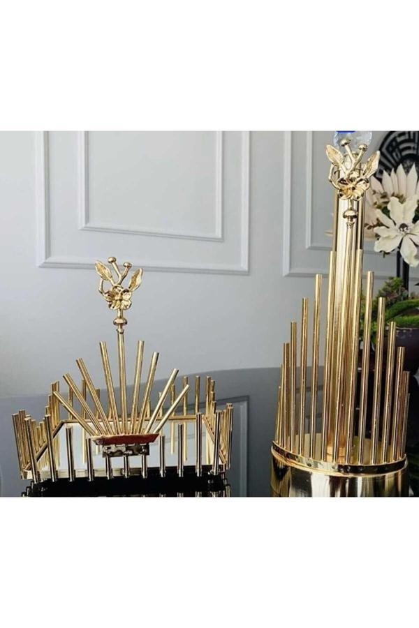 Azade Home Gold Pirinç Japongül Çubuk Rulo Ve Çubuk Kare Pecete 2’Li Set - Image 1