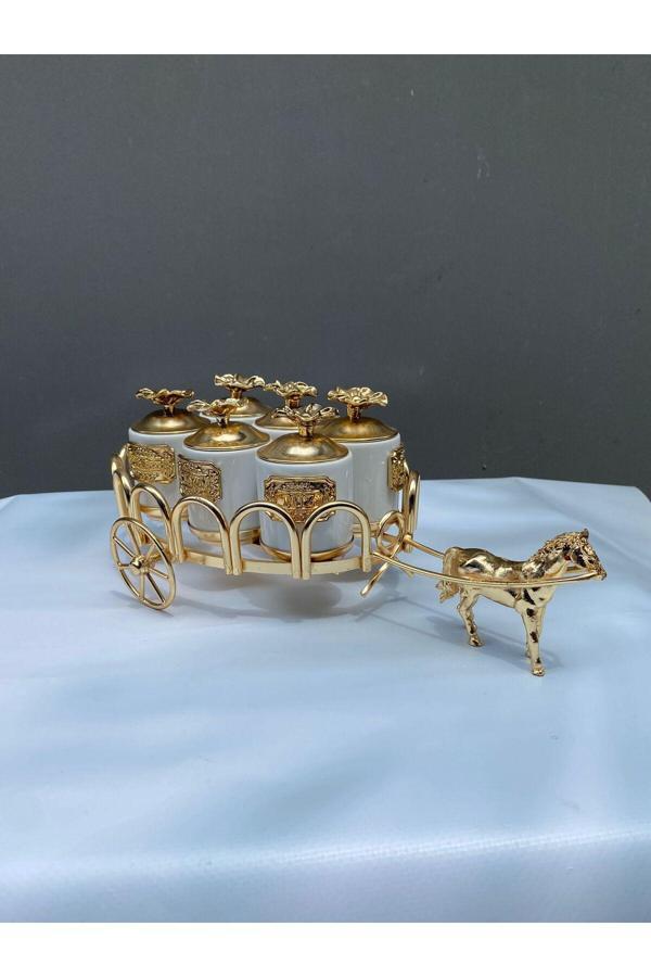 Azade Home Gold Atlı 6Lı Mini Porselen Baharatlık - Image 1