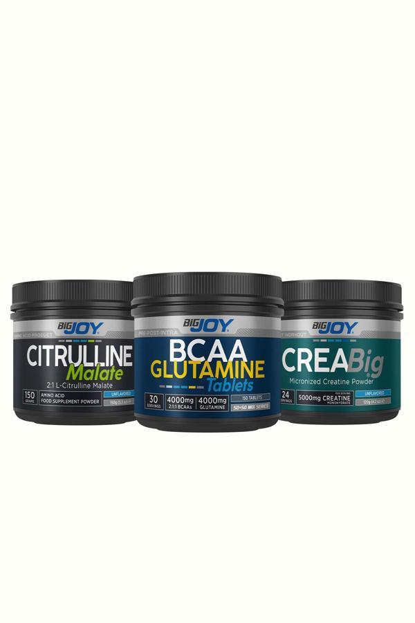 Bigjoy Sports Citrulline( Sitrulin ) Malate 150Gr+ Creabig 120Gr( Kreatin ) (Aromasiz)+ Bcaa+Glutamine 150 Tablets - Image 1