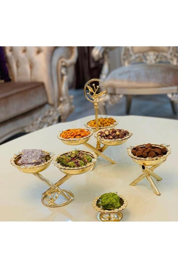Azade Home Gold Pirinç Kelebek 3’Lü Çerezlik, 2’Li Çerezlik, Tekli Çerezlik Ve Tekli Lokumlum 4’Lü Set - Image 1