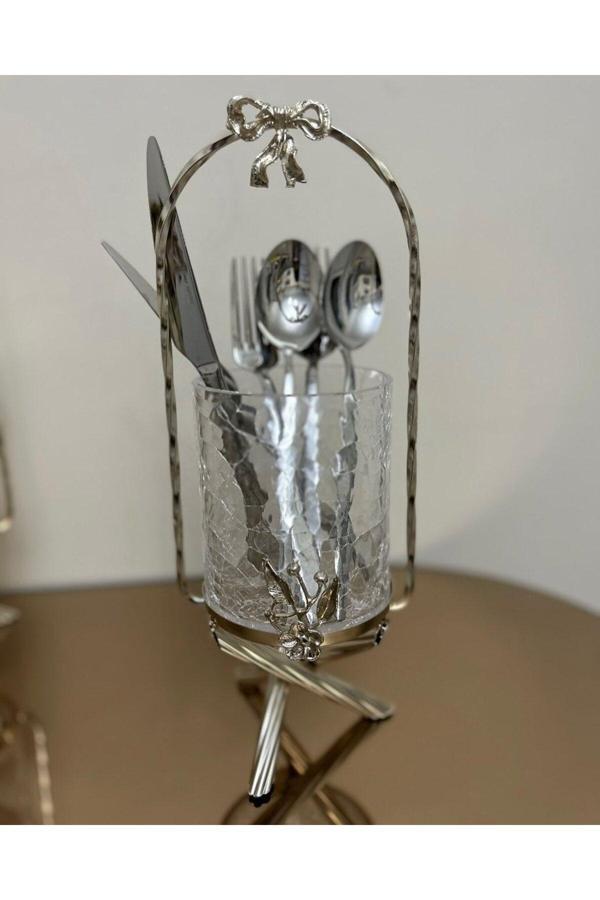Azade Home Gümüş Pirinç Japongül Çatlak Cam Kaşıklık - Image 1