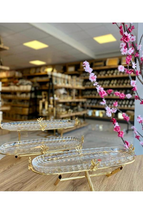 Azade Home Gold Japongül Pirinç İki Katlı Kahvaltılık Ve Tekli Kahvaltılık İkili Set - Image 1
