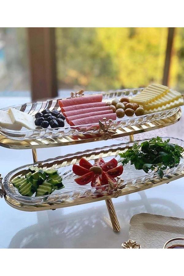 Azade Home Gümüş Japongül Pirinç İki Katlı Kahvaltılık - Image 1