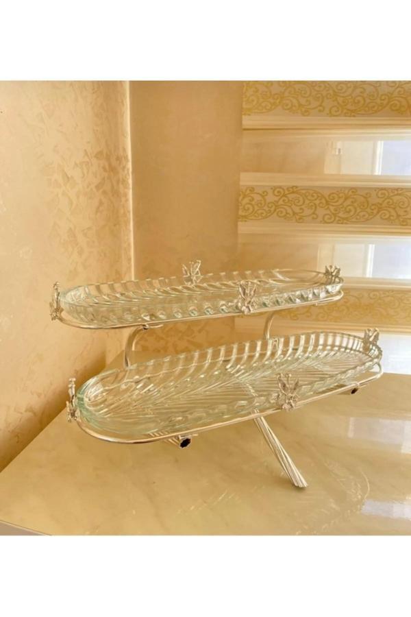 Azade Home Gümüş Japongül Pirinç İki Katlı Kahvaltılık - Image 1