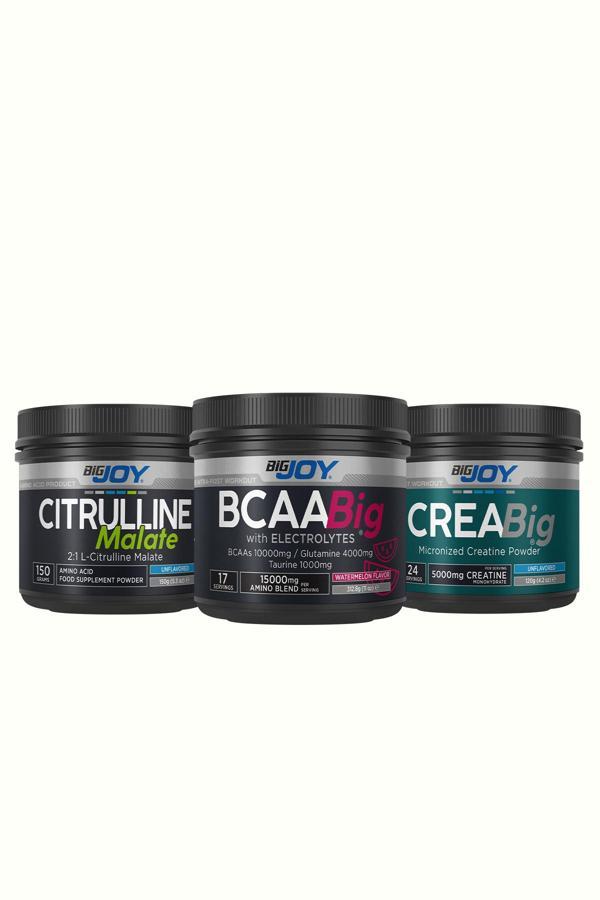 Bigjoy Sports Citrulline( Sitrulin ) Malate 150Gr+ Creabig( Kreatin ) 120Gr (Aromasiz)+ Bcaabig Karpuz 312Gr - Image 1