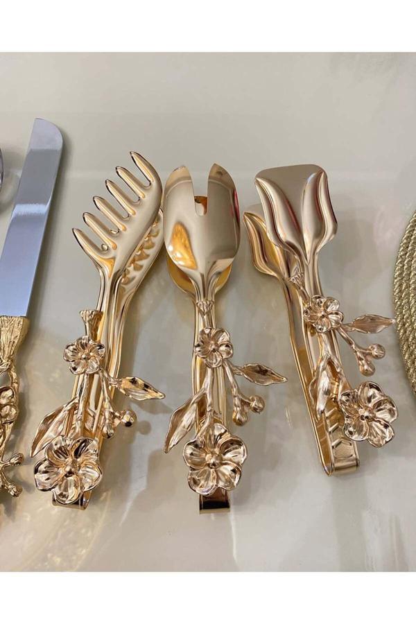 Azade Home Gold Pirinç Japongül 3’Lü Maşa Servis Set - Image 1