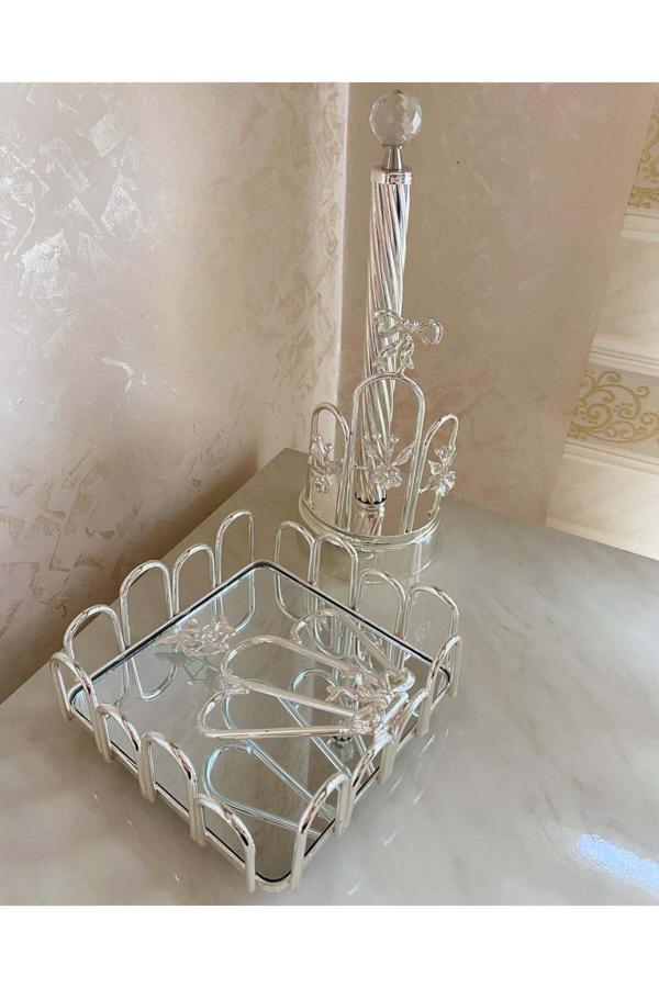 Azade Home Gümüş Pirinç Japongül Dalga Rulo Ve Japongül Dalgalı Kare Pecete - Image 1