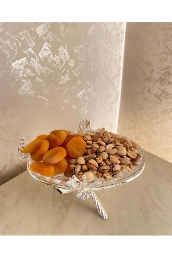 Azade Home Gümüş Japongül Pirinç Tekli Cam Sunum - Image 1