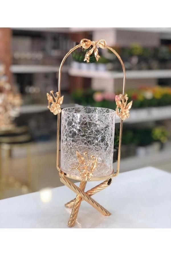 Azade Home Gold Pirinç Japongül Çatlak Cam Kaşıklık - Image 1