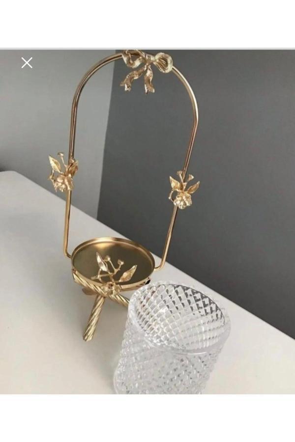 Azade Home Gold Pirinç Japongül Kristal Cam Kaşıklık - Image 1