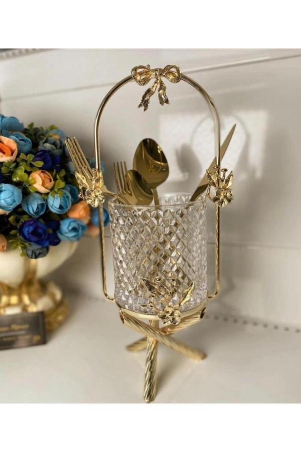 Azade Home Kristal Cam Kaşıklık Gold Renk - Image 1
