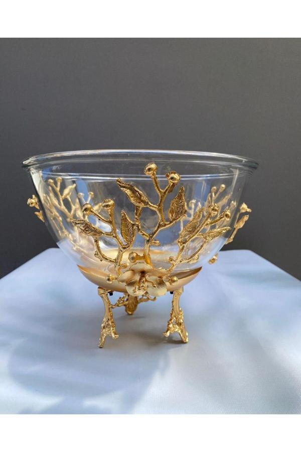 Azade Home Gold Pirinç Tomurcuk Çiçek Salata Kase - Image 1