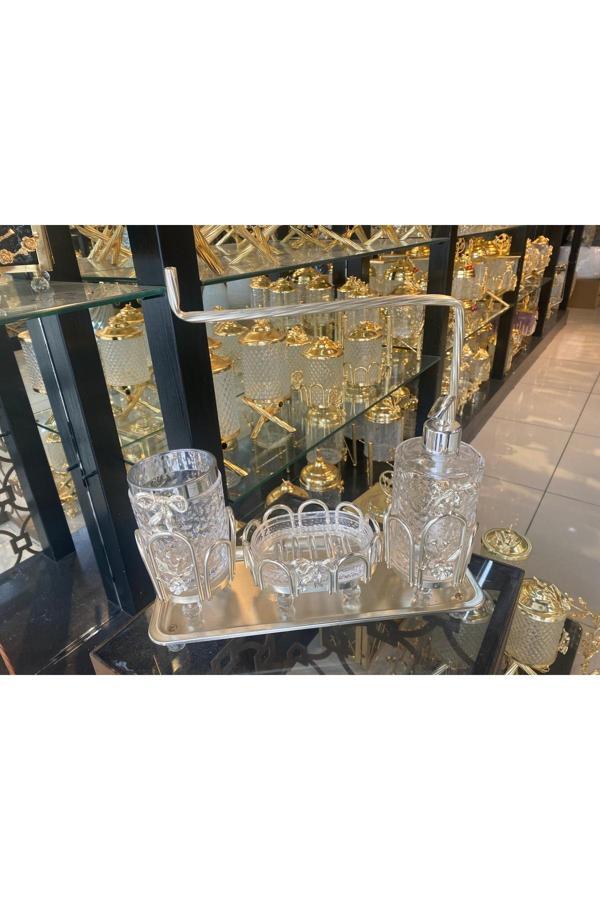 Azade Home Gümüş Pirinç Japongül Dalgalı Yuvarlak 4’Lü Mutfak Set - Image 1