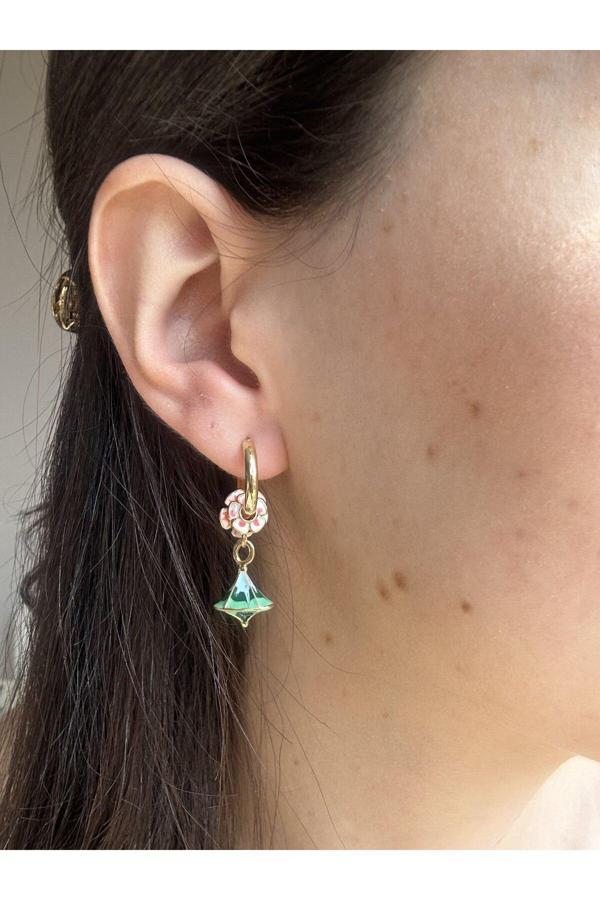 Atelier Emine Yeşil Çiçek Charmlı Küpe - Image 1