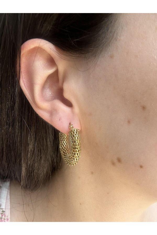 Atelier Emine Örgü Desen Gold Küpe - Image 1