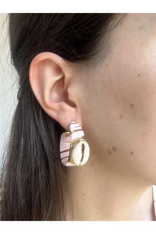 Atelier Emine Deniz Kabuklu Lila Tasarım Küpe - Image 1