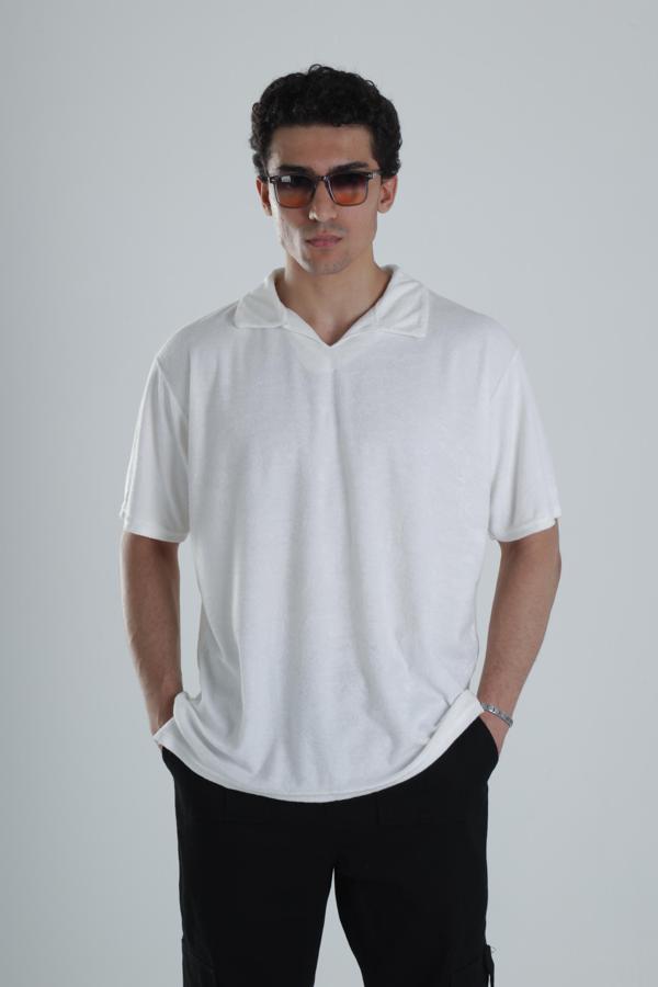 Erkek Beyaz T-Shirt Dokuma Kumaş - Image 1