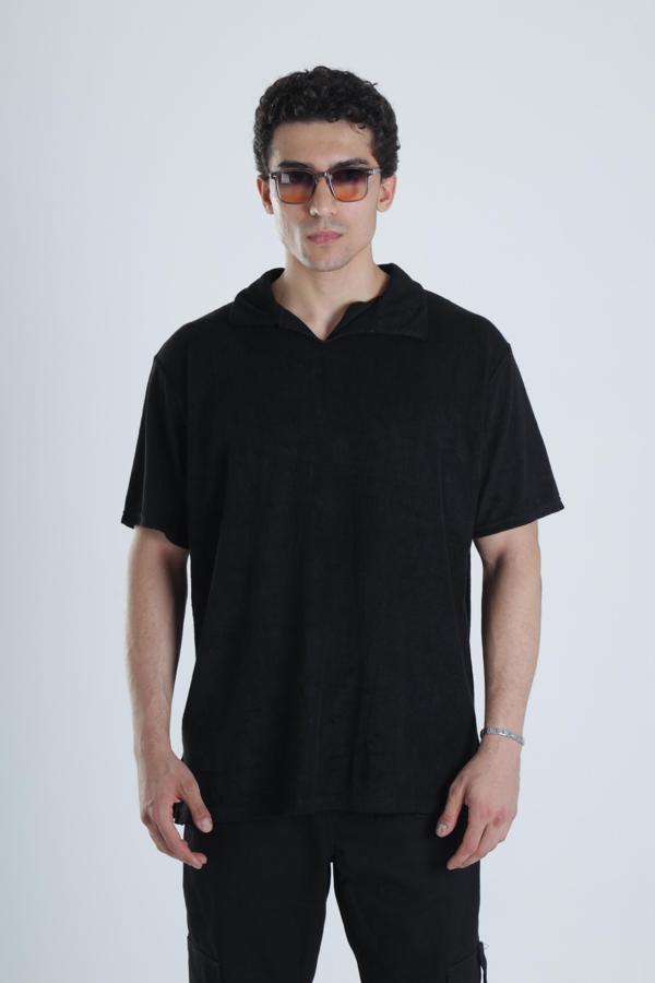 Erkek Siyah T-Shirt Dokuma Kumaş - Image 1