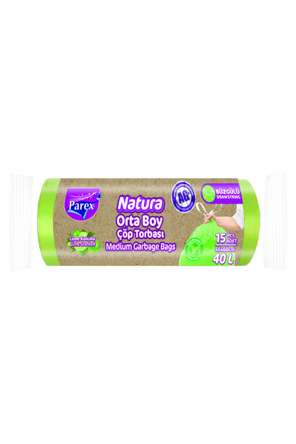 Natura Büzgülü Çöp Torbası Orta Boy 15'li 55 x 60 cm - Image 1