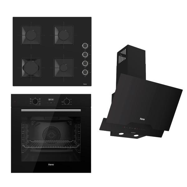Ferre FLOWART-SILENTART Serisi Siyah Set (SS205 + QBL63CS +D063-SA ) - Emaye Izgara - Image 1
