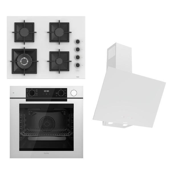 Ferre STEAMART-FRYART-SILENTART Serisi Beyaz Set (SC406-WFA + QEP64CB +D078-SA ) - Döküm Izgara / 65 cm Ocak - Image 1