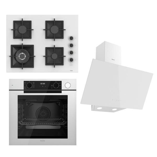 Ferre STEAMART-FRYART Serisi Beyaz Set (SC406-WFA + QEP64CB +D078 ) - Döküm Izgara / 65 cm Ocak - Image 1