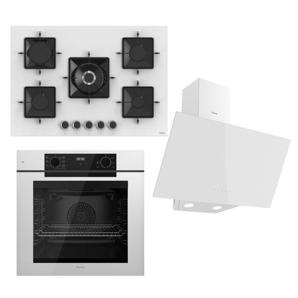 Ferre STEAMART-FRYART Serisi Beyaz Set (SS036 + QEP63CB +D078 ) - Emaye Izgara - 75 Cm Ocak - Image 1
