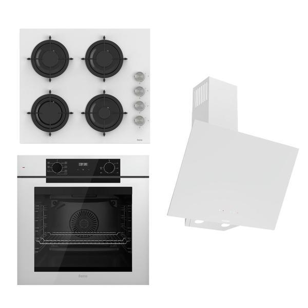 Ferre STEAMART-FRYART-SILENTART Serisi Beyaz Set (CS206 + QEP63CB +D078-SA ) - Emaye Izgara - Image 1