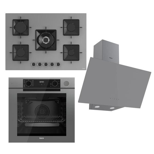 Ferre STEAMART-FRYART Serisi Gri Set (SS038 + QEP64CPR +D079 ) - Döküm Izgara / 75 cm Ocak - Image 1