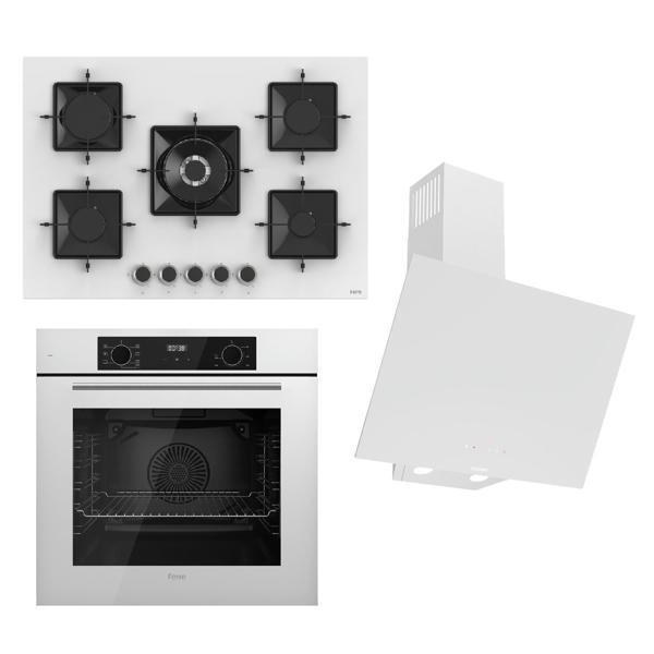 Ferre STEAMART-FRYART-SILENTART Serisi Beyaz Set (SS036 + QBL63CB +D078-SA ) - Emaye Izgara - 75 Cm Ocak - Image 1