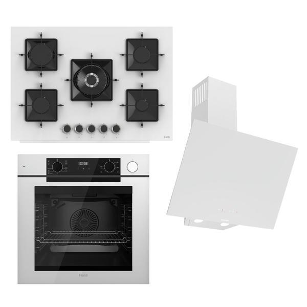 Ferre STEAMART-FRYART-SILENTART Serisi Beyaz Set (SS036 + QEP64CB +D078-SA ) - Emaye Izgara - 75 Cm Ocak - Image 1