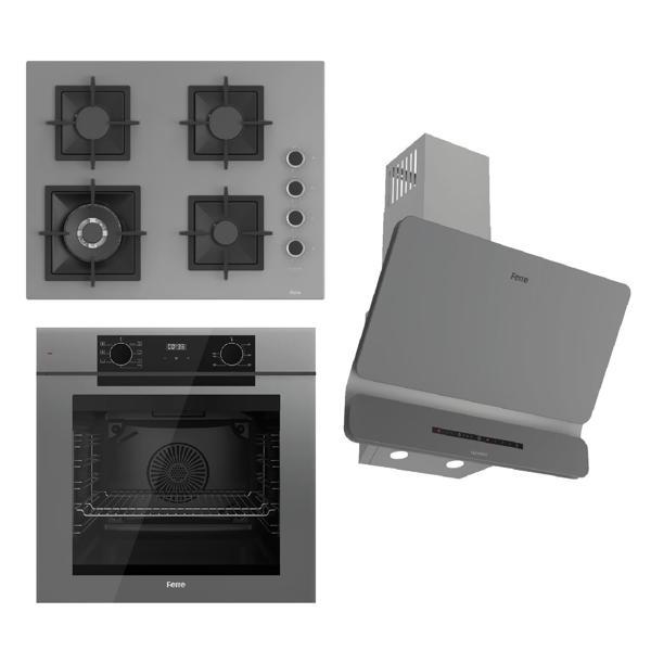 Ferre FRYART-SILENTART Serisi Gri Set (SC408-WFA + QEP63CPR +D082-SA ) - Döküm Izgara / 65 cm Ocak - Image 1