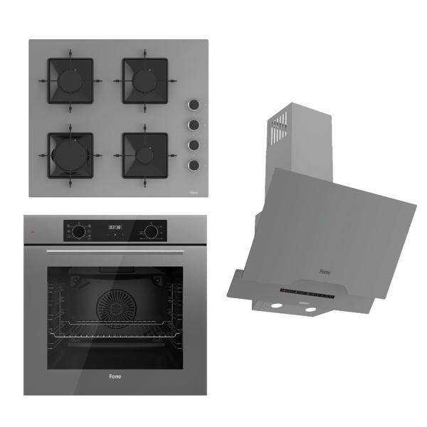 Ferre FLOWART-SILENTART Serisi Gri Set (SS208 + QBL63CPR +D065-SA ) - Emaye Izgara - Image 1