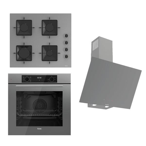 Ferre FRLOWART-SILENTART Serisi Gri Set (SS208 + QBL63CPR +D079-SA ) - Emaye Izgara - Image 1