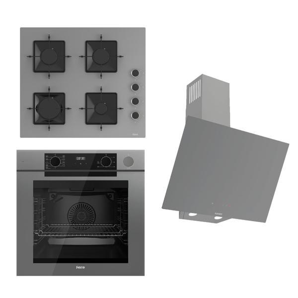 Ferre STEAMART-FRYART-SILENTART Serisi Gri Set (SS208 + QEP64CPR +D079-SA ) - Emaye Izgara - Image 1