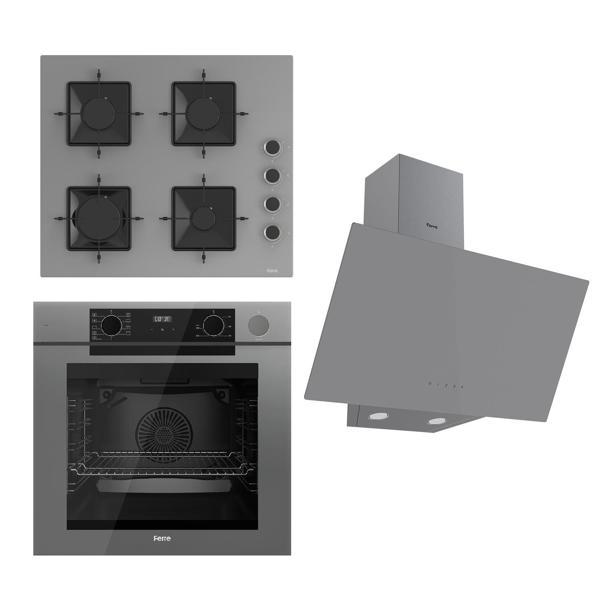 Ferre STEAMART-FRYART Serisi Gri Set (SS208 + QEP64CPR +D079 ) - Emaye Izgara - Image 1
