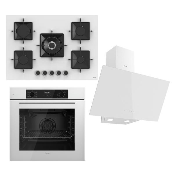Ferre STEAMART-FRYART Serisi Beyaz Set (SS036 + QBL63CB +D078 ) - Emaye Izgara - 75 Cm Ocak - Image 1