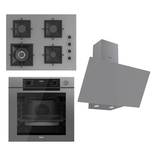 Ferre STEAMART-FRYART Serisi Gri Set (SC408-WFA + QEP64CPR +D079 ) - Döküm Izgara / 65 cm Ocak - Image 1